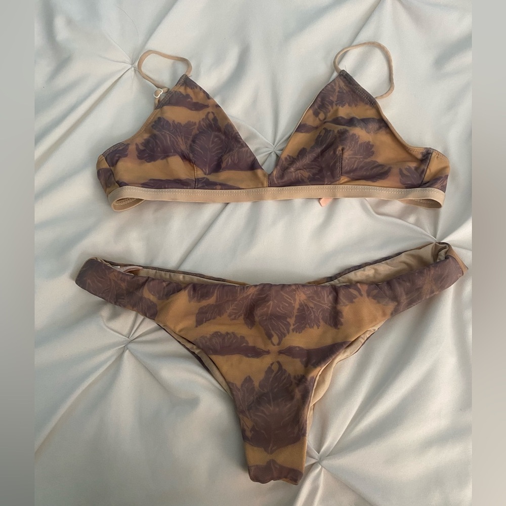 Cali Dreamin Triangle Bikini Set in Tan and Brown
